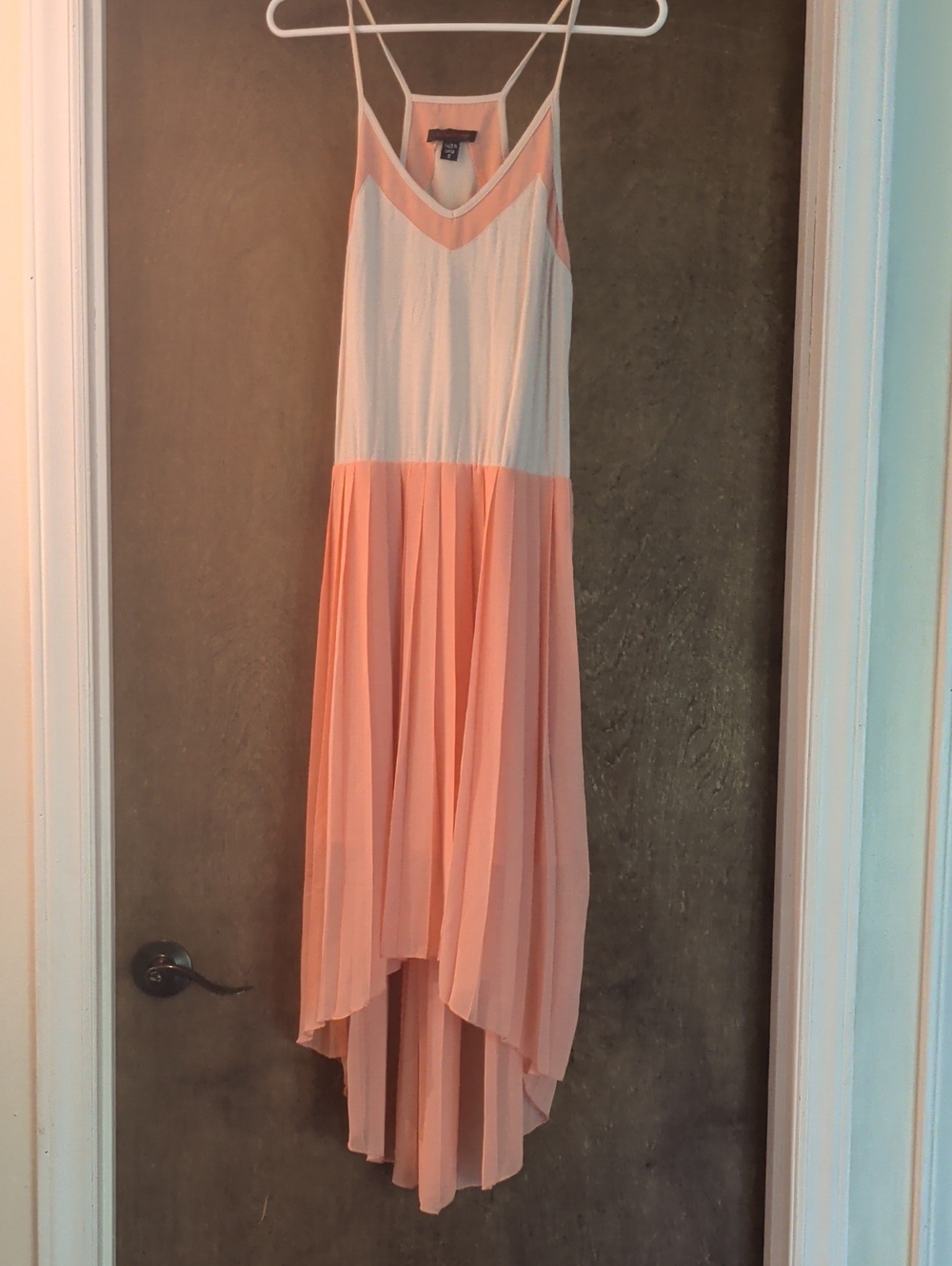 Peach & White High-Low Slip Dress